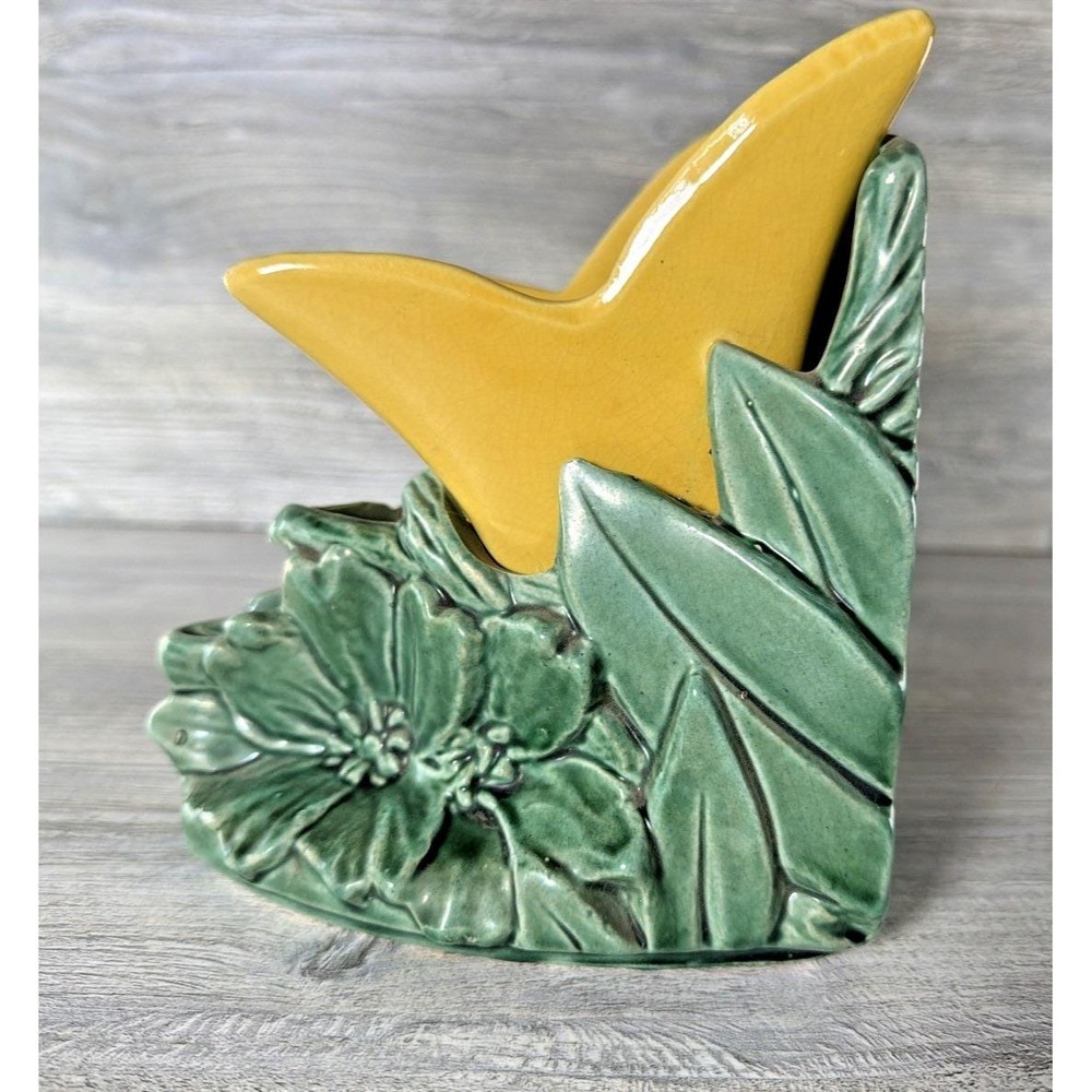 Vintage 50's Yellow And Green Floral Tulip McCoy USA Planter Single Bookend MCM